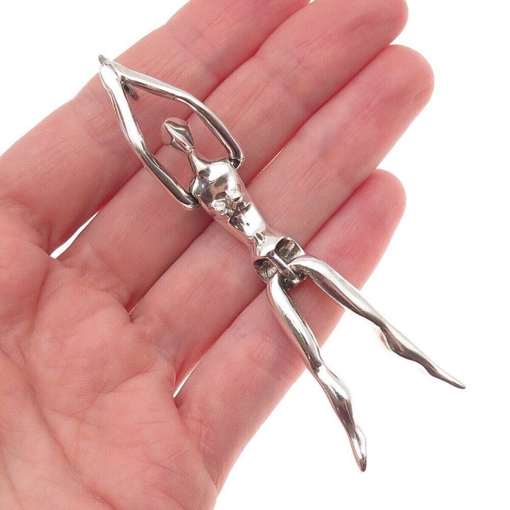 925 Sterling Silver Vintage Modernist Woman Articulated Charm Pendant